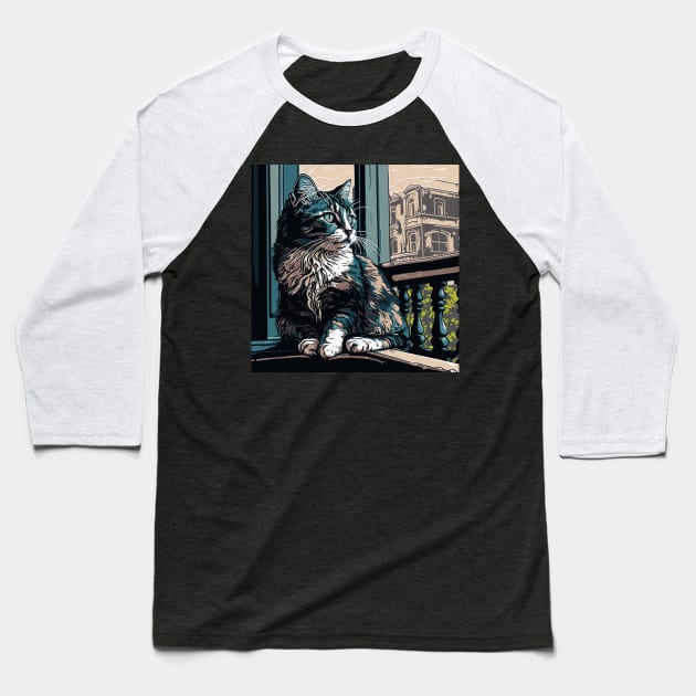 Daydreaming Feline Baseball T-Shirt by Meow & Shirts